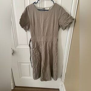 Roolee Taupe Short Sleeve Midi Dress with Tie